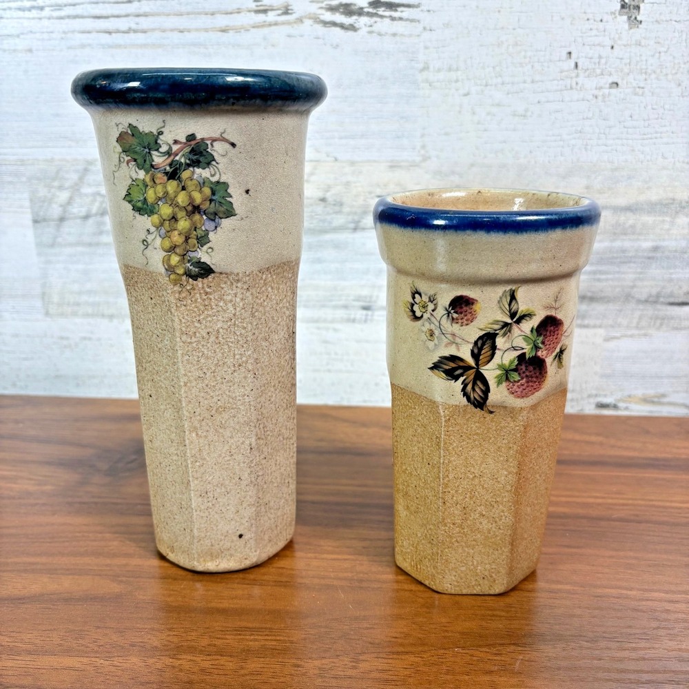 Monroe Salt Works Pitcher Vase 2001 Northern Fruit Stoneware Pottery 8" and 6"